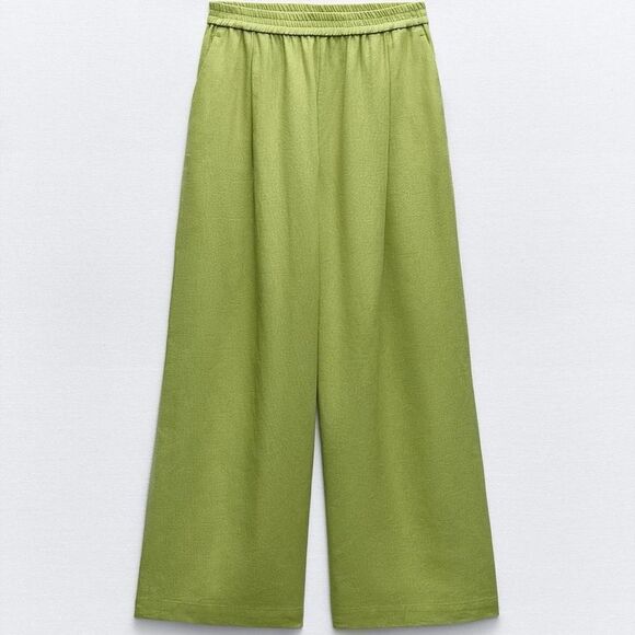 Zara Linen Blend Pants Pistachio Green - Picture 1 of 1